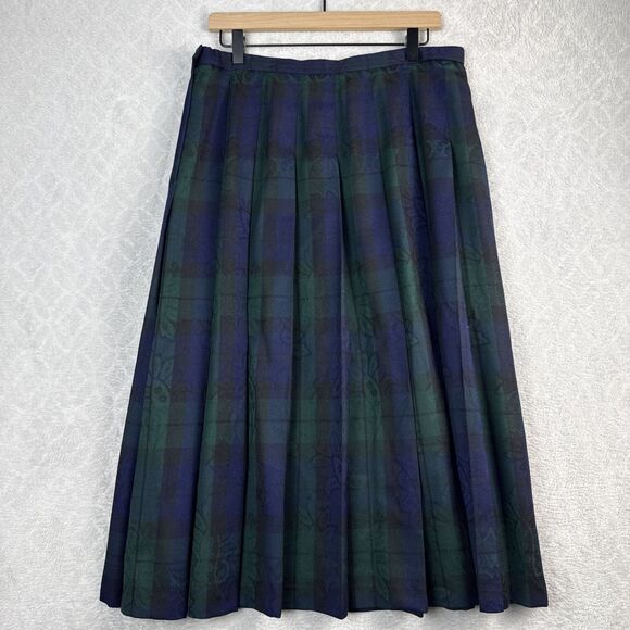 Vtg Pendleton 100% Wool Pleated Skirt 16 Blue Green Tartan Plaid Floral Academia - Picture 7 of 13